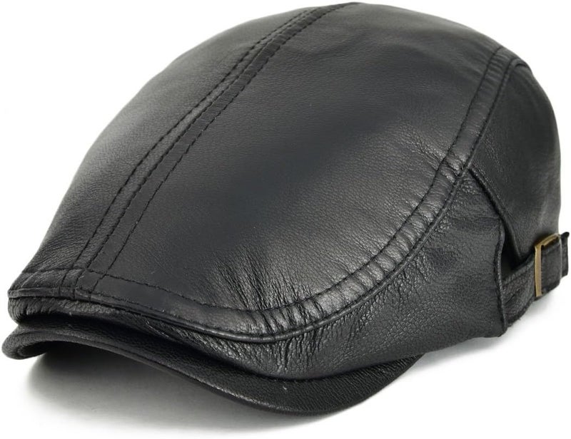 VOBOOM Men Women Adjustable Genuine Leather Ivy Cap Newsboy Hat - Image 1